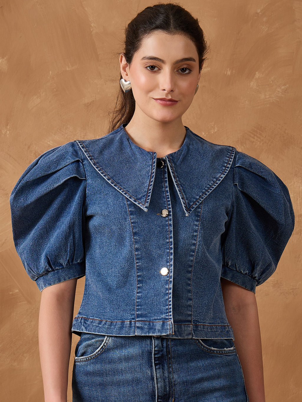 Blue Denim Piter Neck Top