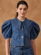 Blue Denim Piter Neck Top