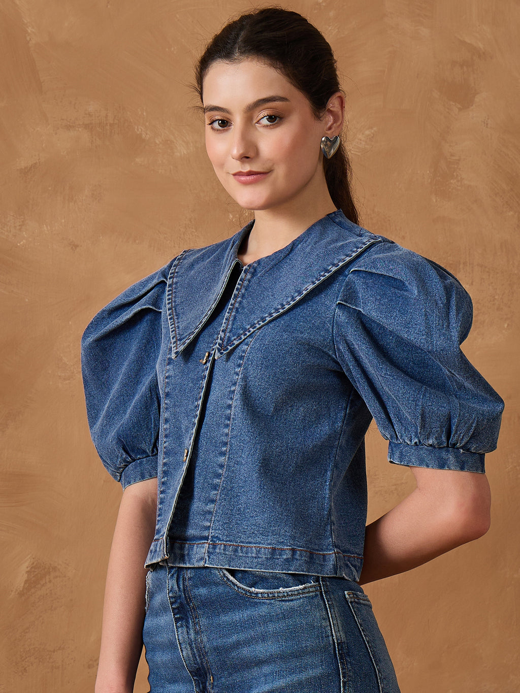 Blue Denim Piter Neck Top