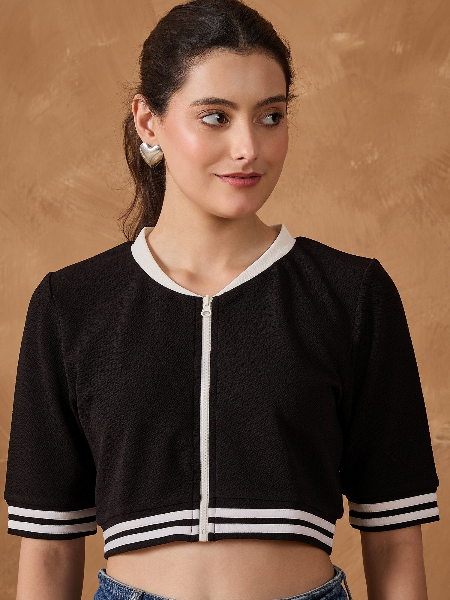 Black Zipper Detail Top
