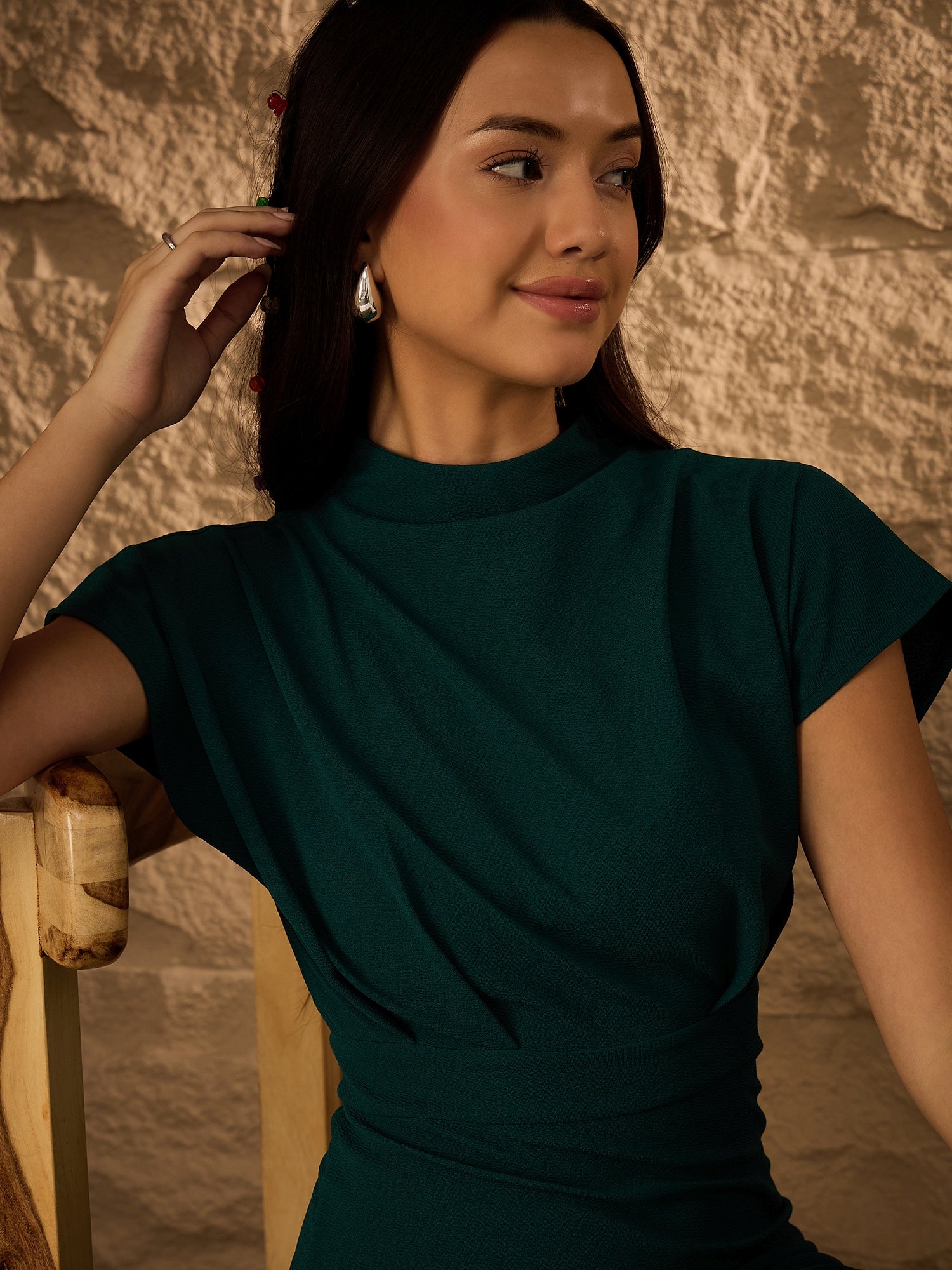 GREEN HIGH NECK DRESS