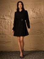 BLACK BELTED DRESS