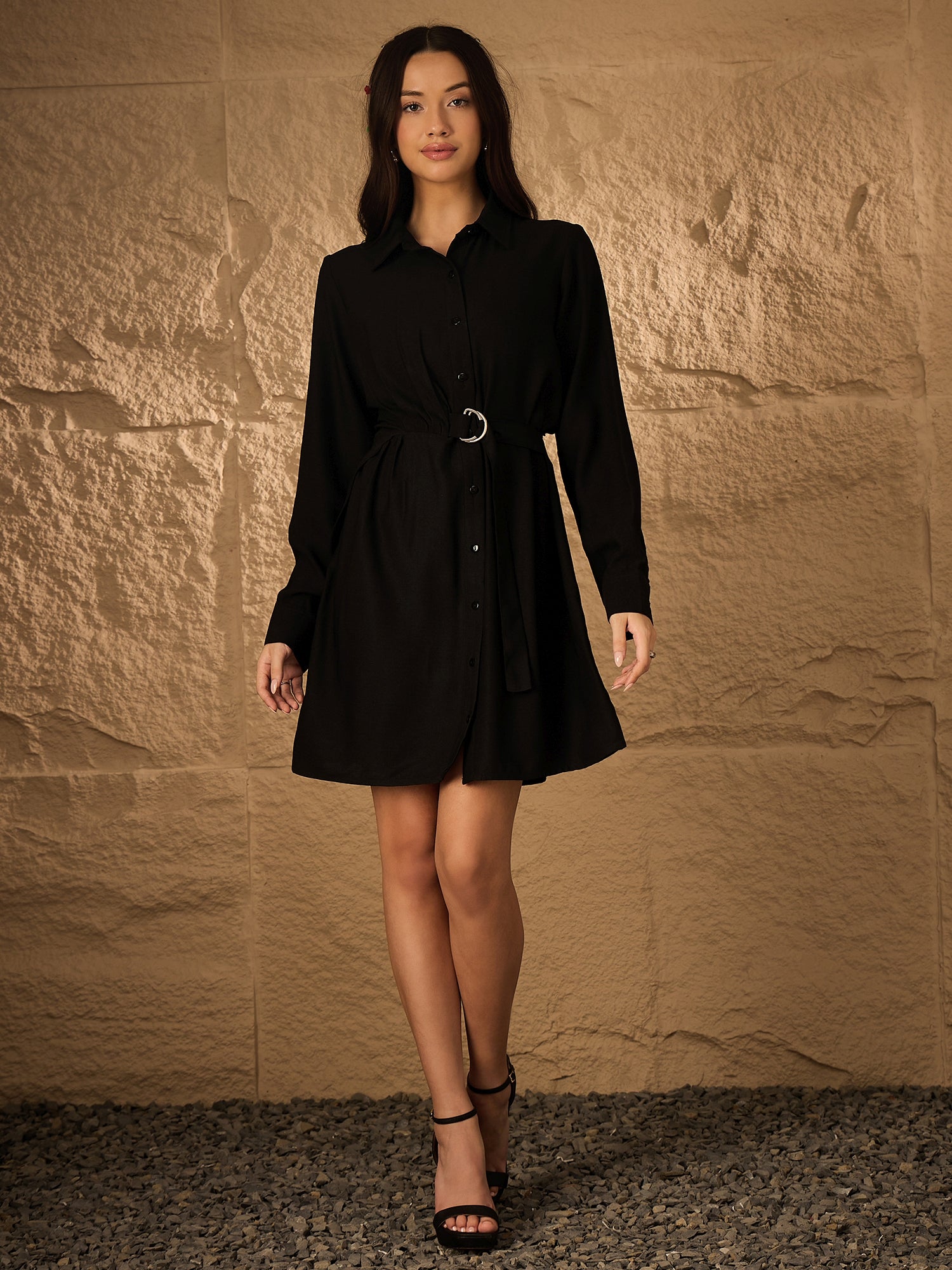 BLACK BELTED DRESS