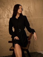 BLACK BELTED DRESS