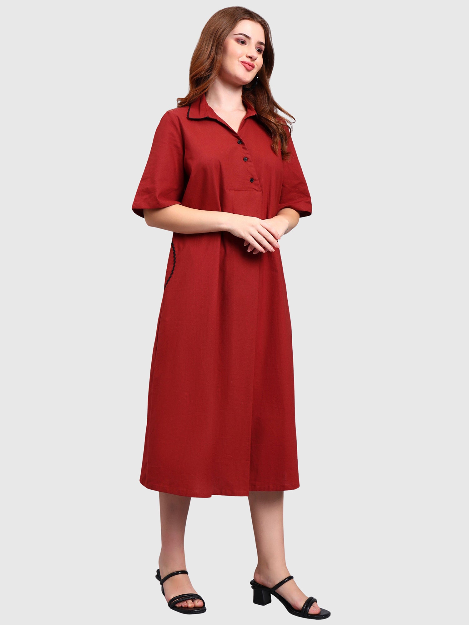 Rust Pure Cotton Relaxed Fit Dress
