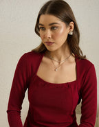 Maroon Glitter Square  Neck  Peplum Top