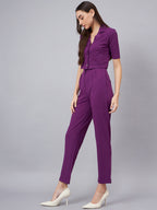 Purple Crop Blazer With Tapered Pants