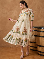 MULTI EMB PURE COTTON FIT & FLARE DRESS