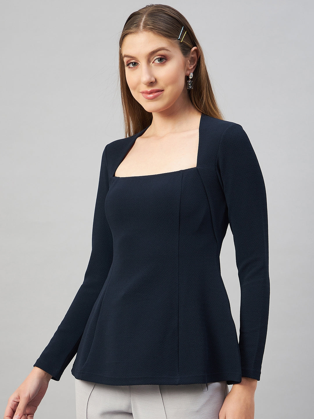 Navy Blau Peplum Top