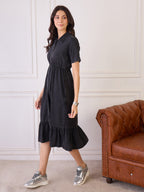 Denim Collar Neck Tiered Dress