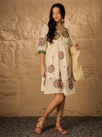 Multi Emb Pure Cotton Fit & Flare Dress