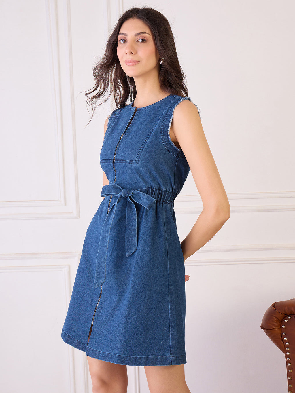 Denim Front Zipper Dress