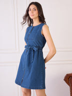 Denim Front Zipper Dress