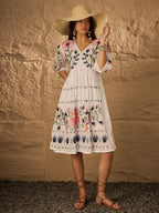 Multi Emb Pure Cotton Fit & Flare Dress