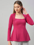 Fuchsia Pink  Square Neck  Peplum Top