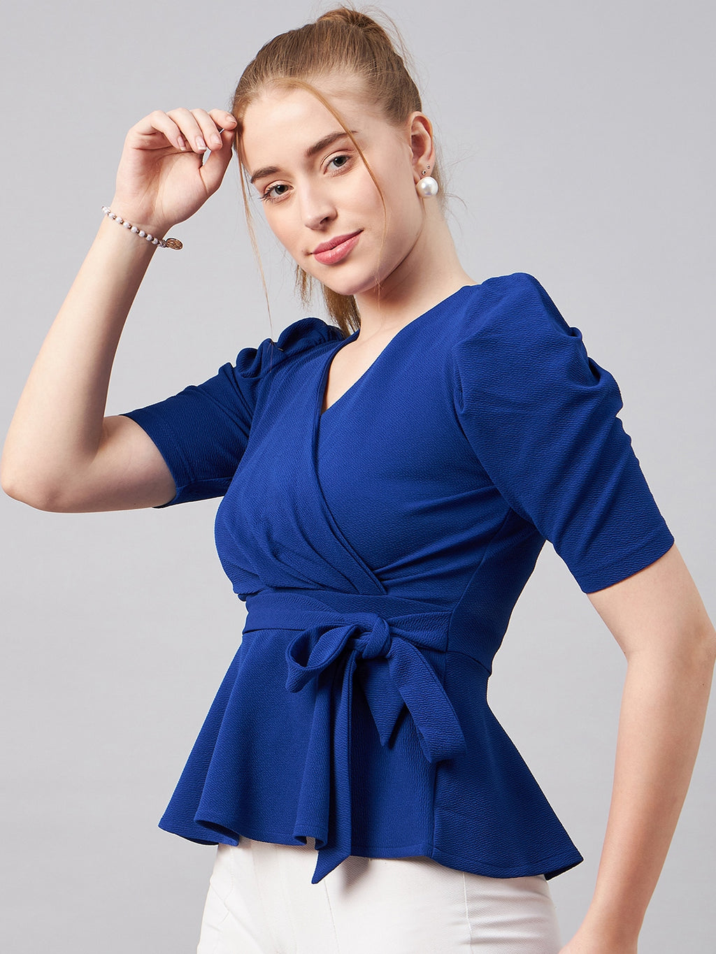Royal Blue Wrap Peplum Top