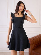 Denim Frill Detail Fit and Flare Dress