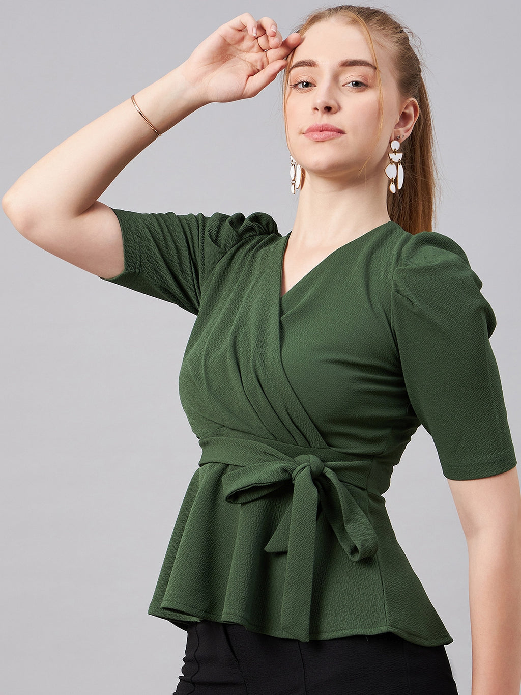 Green Wrap Peplum Top