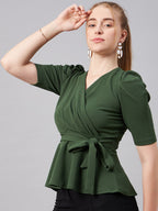 Green Wrap Peplum Top