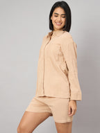 Beige Pure Cotton Shorts Set