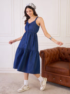 Denim Strappy Tiered Dress