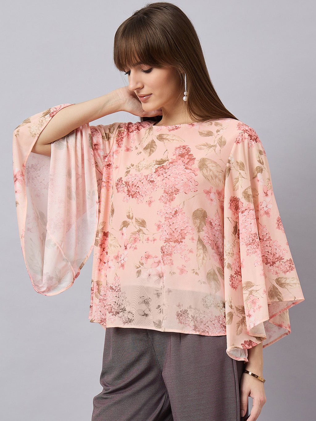 Peach Mesh Floral Top