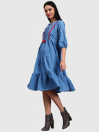 Light Blue Denim Embroidered Dress