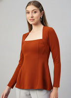 Orange Glitter Square R Neck  Peplum Top