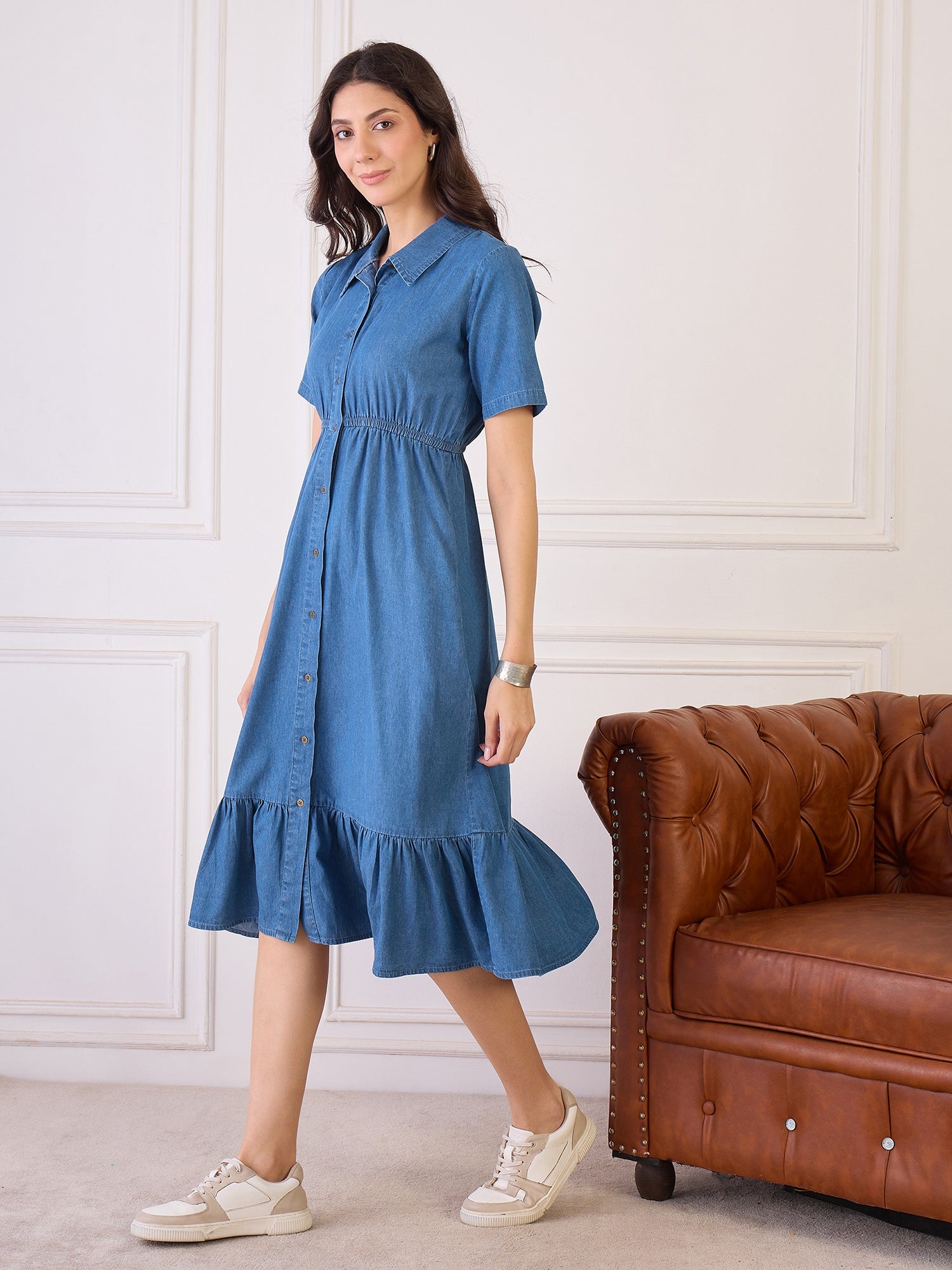 Blue Collar Neck Tiered Dress