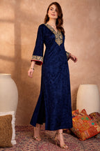 Green V Neck Luxury Velvet Abaya Dress