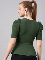 Green Wrap Peplum Top
