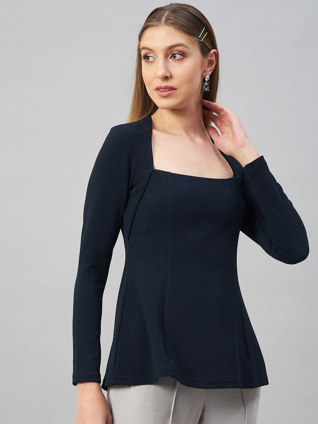 Navy Blau Peplum Top