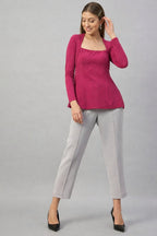 Fuchsia Pink Glitter Square Neck  Peplum Top