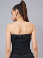 Black Crop Tube Denim Top