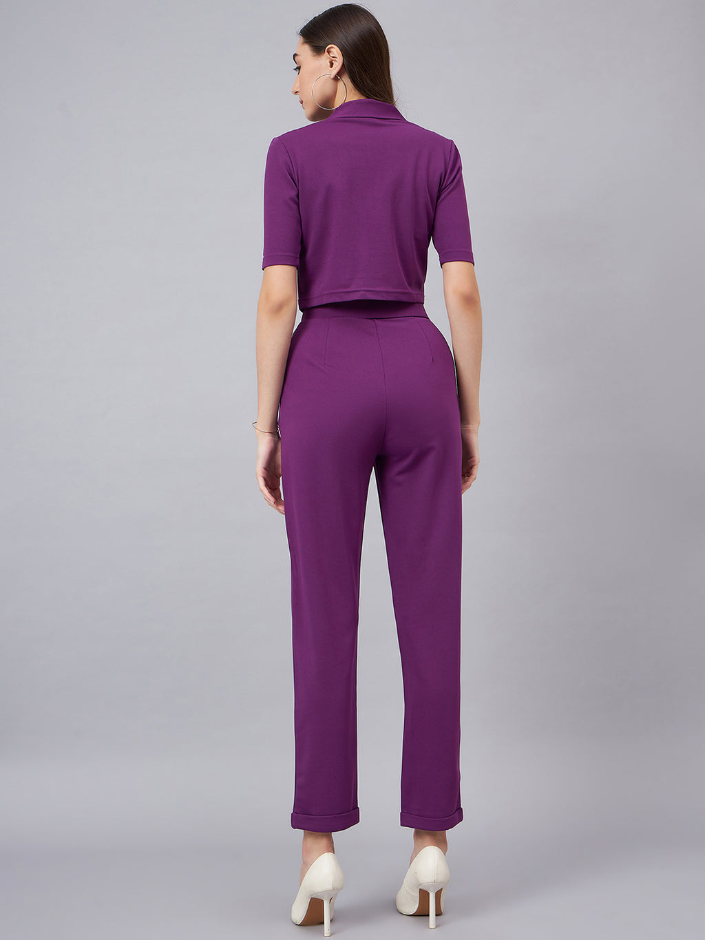 Purple Crop Blazer With Tapered Pants