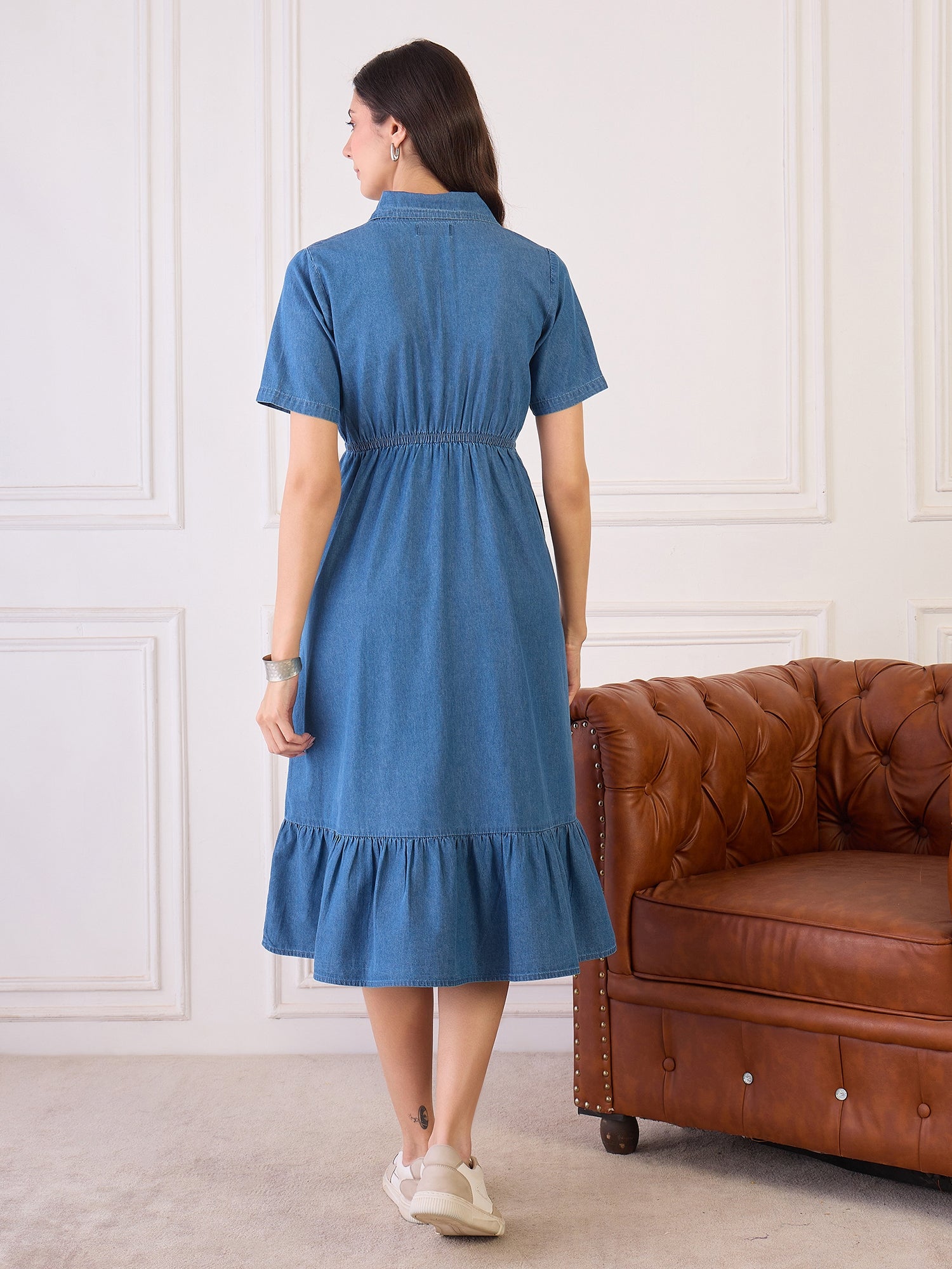Blue Collar Neck Tiered Dress