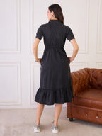 Denim Collar Neck Tiered Dress