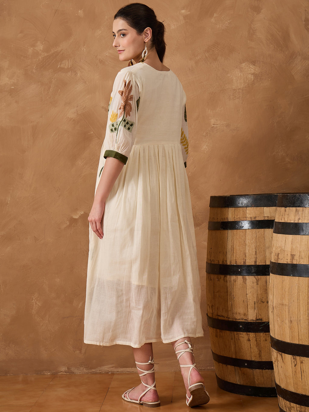MULTI EMB PURE COTTON FIT & FLARE DRESS