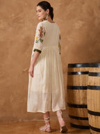 MULTI EMB PURE COTTON FIT & FLARE DRESS