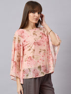 Peach Mesh Floral Top
