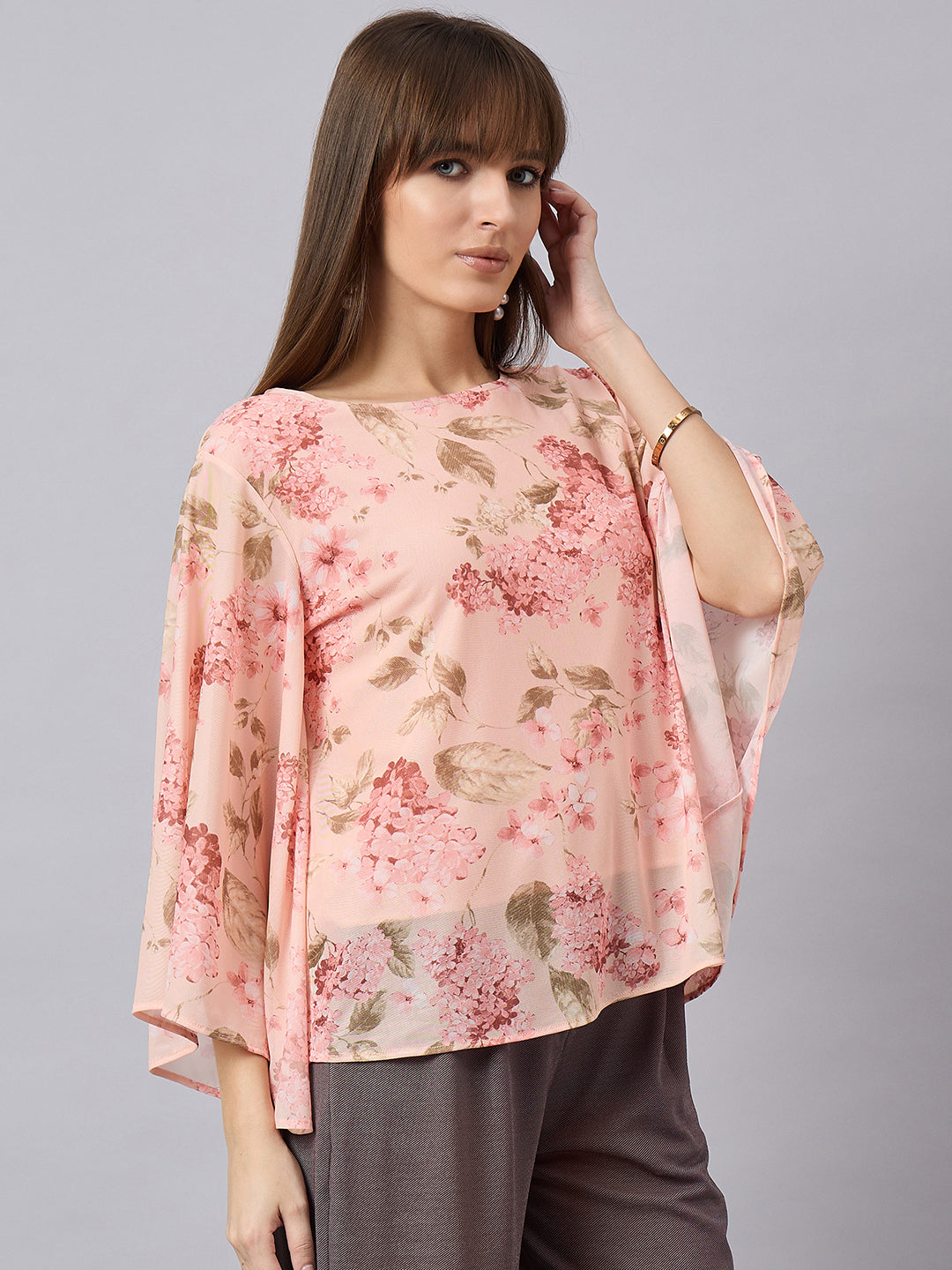 Peach Mesh Floral Top