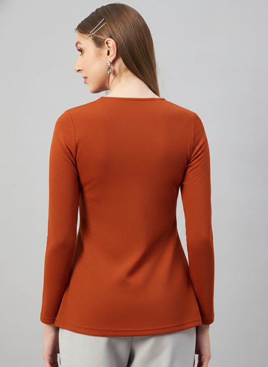 Orange Glitter Square R Neck  Peplum Top