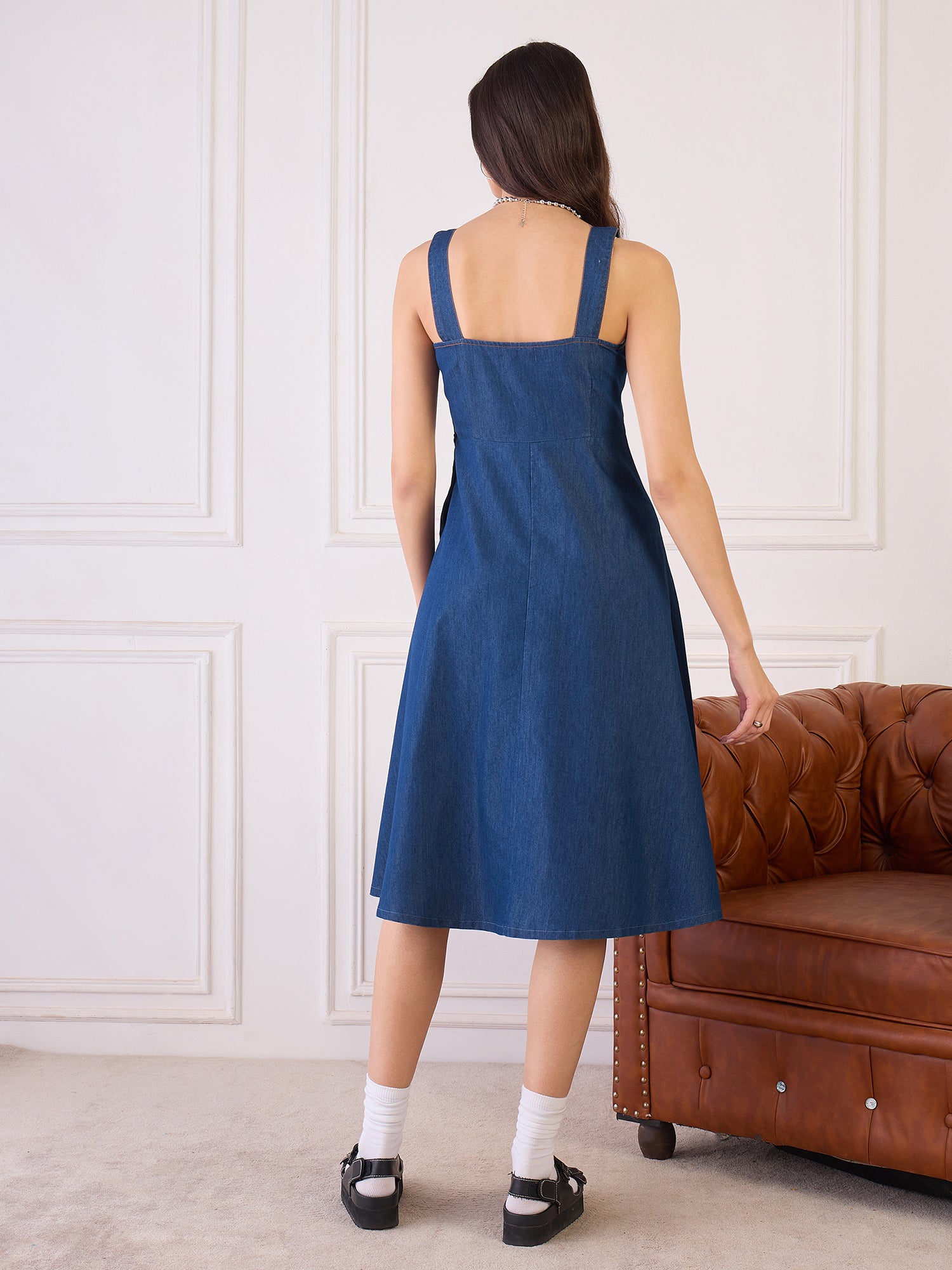 Denim Fit and Flare Button Detail Dress
