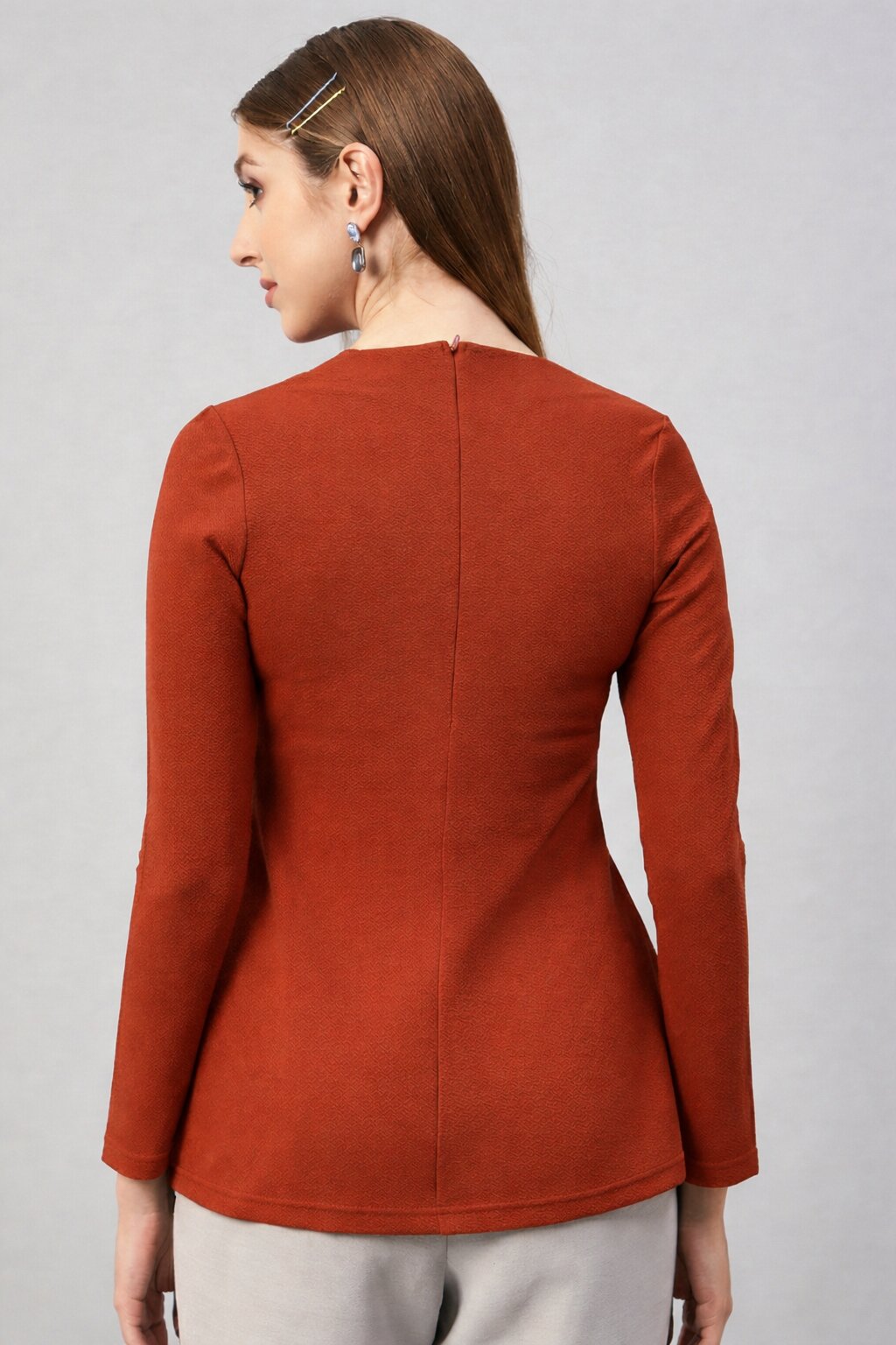 Rust Square R Neck  Peplum Top