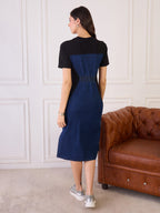 Denim Colour Block Zipper Dress