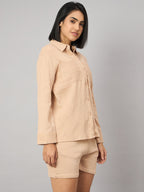 Beige Pure Cotton Shorts Set