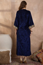 Green V Neck Luxury Velvet Abaya Dress