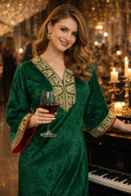 Green V Neck Luxury Velvet Abaya Dress