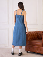 Denim Strappy Fit And Flare Dress