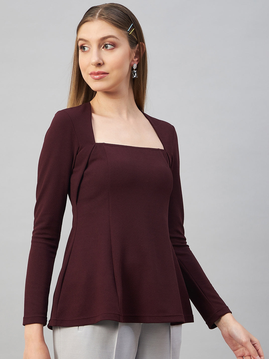 Wine Peplum Top